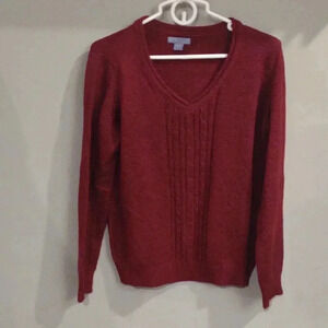 Laura Scott women's large maroon‎ v-neck long sleeve sweater
